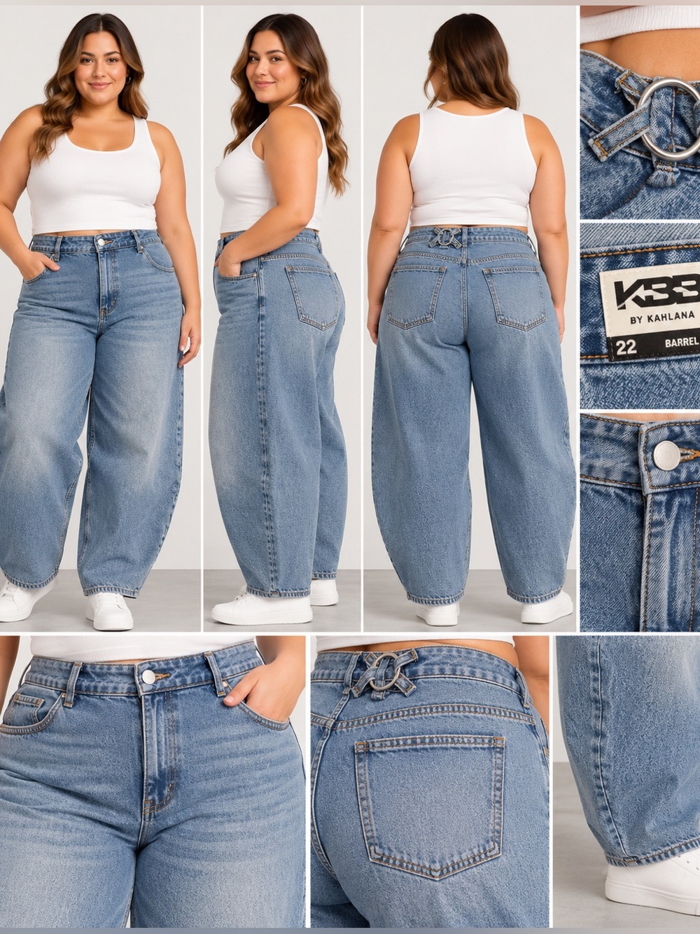 KBB by Kahlana Plus Size 22 Barrel Leg Jeans Light Wash NWT
